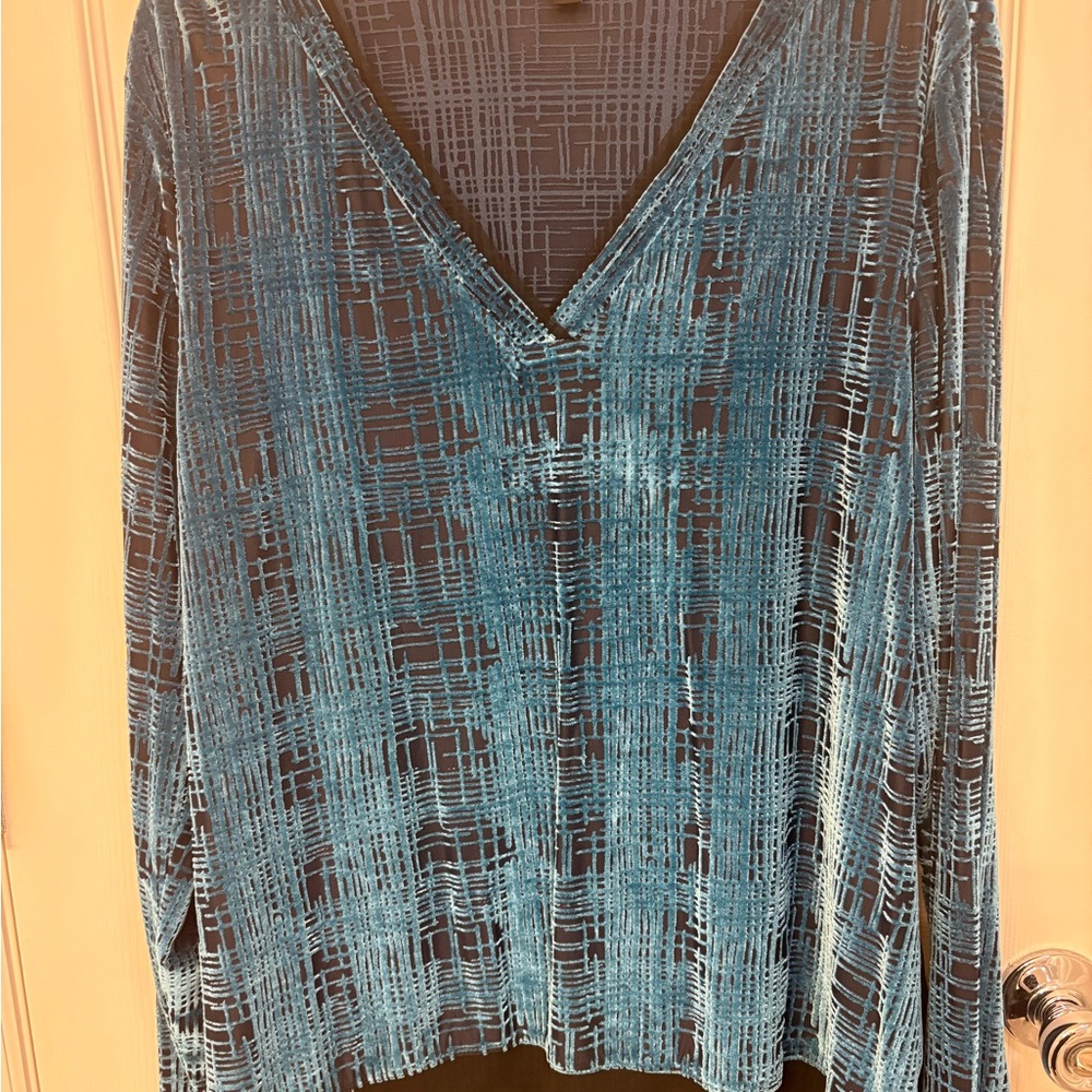 Simply Vera Vera Wang Teal Patterned V-Neck Blouse